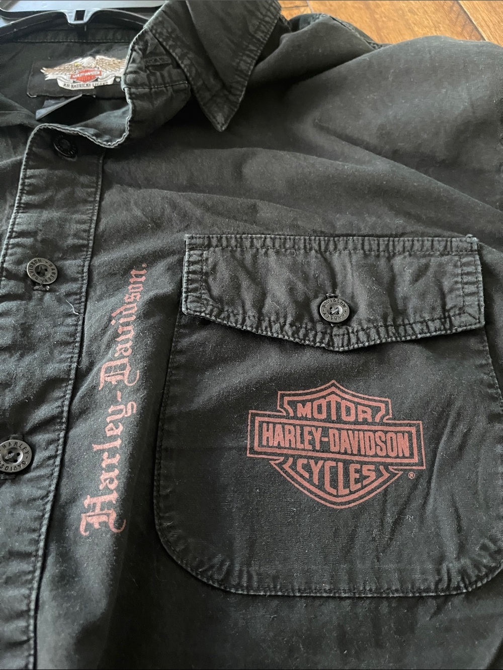 Harley-Davidson Motorcycles Black Freedom Liberty short sleeve work shirt Large - Picture 10 of 16
